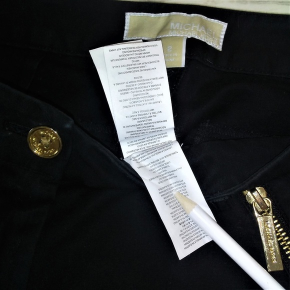 Michael Kors Black Straight Leg Pant Gold Tone Zip - Picture 6 of 8